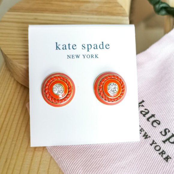 Kate Spade Know The Ropes Mixed Media Gold Stud Earrings Red